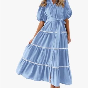 Tiered shirt dress, puffy sleeves
